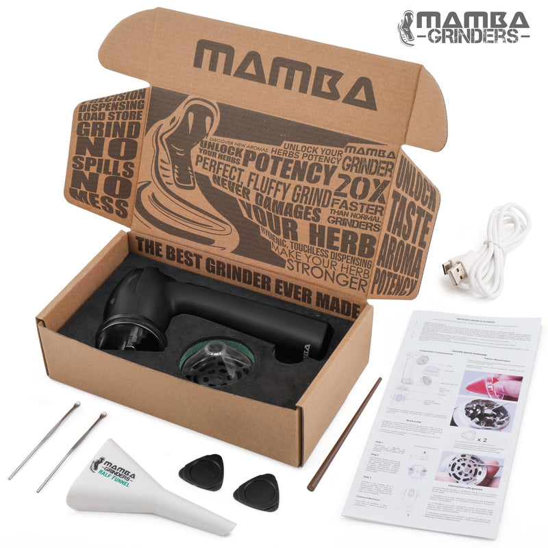Mamba Original 1g Black USB Electric Herb Grinder. Small Portable Metal Herbal Machine & Spice Mill for the Kitchen Black & Black