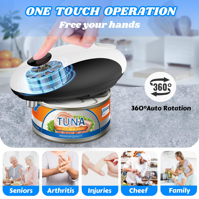 USB Rechargeable Electric Can Opener - Battery Operated, One Touch Auto Operation, Magnetic Lid Holder & Smooth Edge Cutting, Cordless & Hands Free Tin Opener for Seniors, Works with All Standard Cans Black