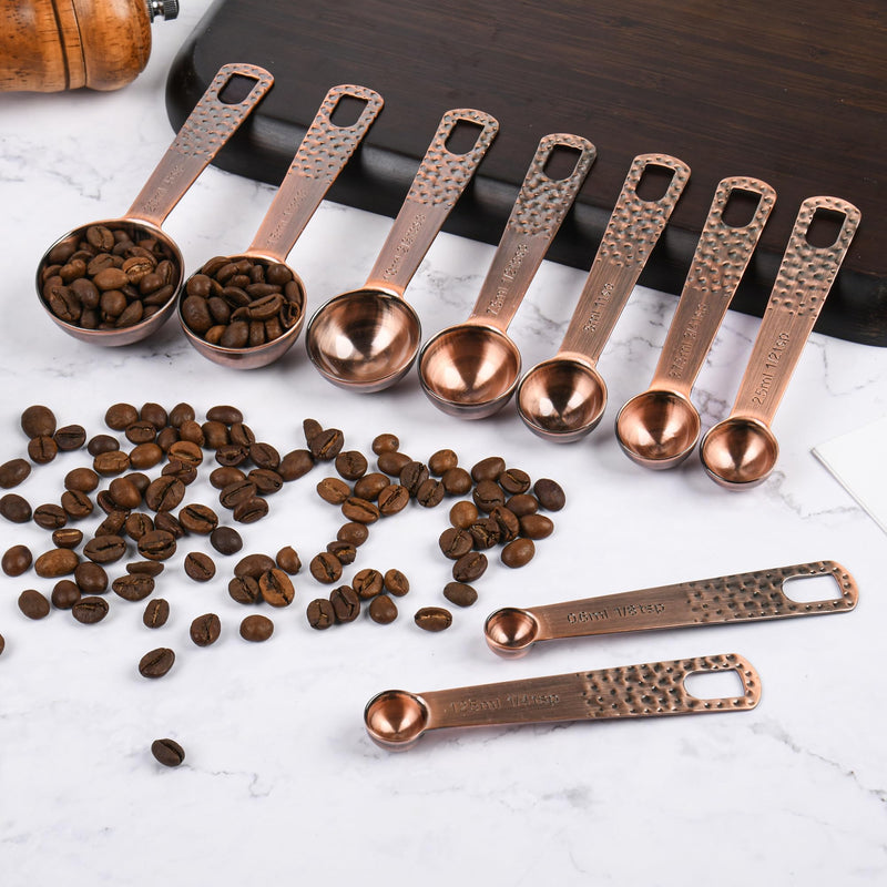 Copper Plated Measuring Cups and Spoons set 18 for Dry & Liquid, Metric & US Stainless Steel Measuring Cup and Spoon Set with Leveler for Baking & Kitchen Copper A: 8cups+9spoons