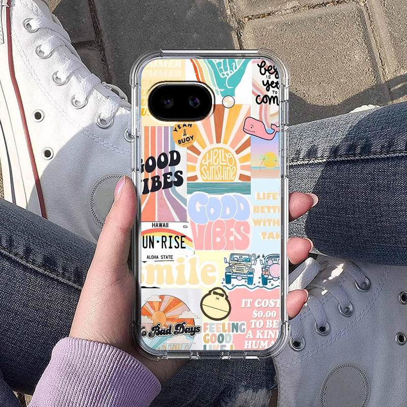 Case for Google Pixel 10a with Aesthetic Design,Good Vibes Positive Quote Collage,Clear Slim Soft TPU Bumper Phone Cover,6.3”(Good,P10a)