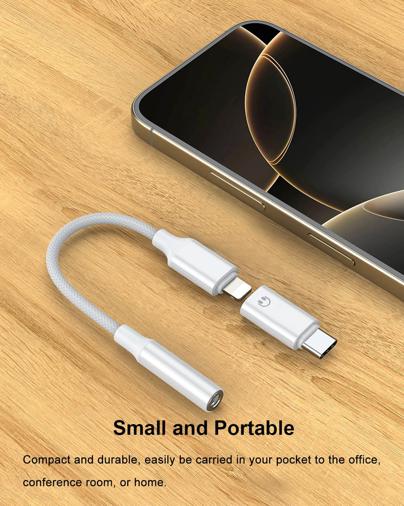 AreMe for Lightning to 3.5mm & USB C to Lightning Headphone Audio Adapter | Earbuds Adapter Converter for iPhone, Support Line Control & Calls