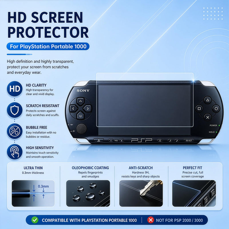 7-in-1 Accessories Kit for PlayStation Portable 1000-Black Carrying Case with Screen Protector, crystal protective cover ,2 joystick caps, charging Cable & wristband hanging rope