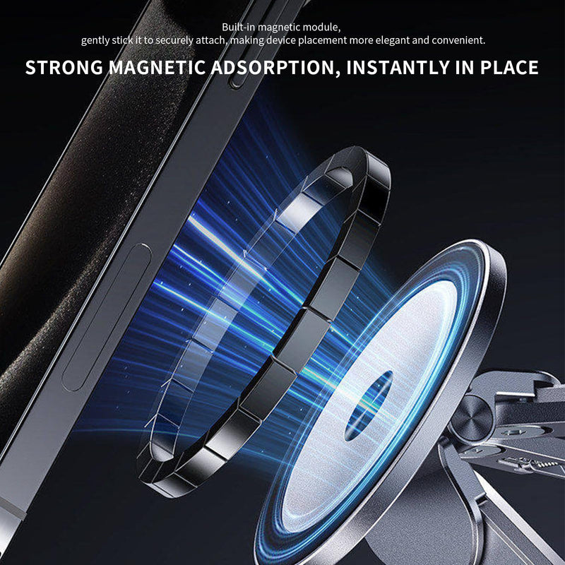 Magnetic Laptop Stand, 3-in-1 Foldable Aluminum Riser, Grey | 8-level height adjustment, built-in phone holder, fits 10-16 inch laptops, ergonomic foldable for desk office work