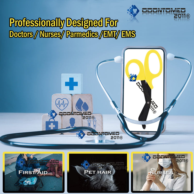Heavy Duty Fluoride Coated Nurse Doctor Medical Paramedic Trauma Shears Scissors 7.25" (ODONTOMED2011) (Yellow) Yellow