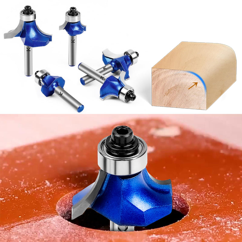 6Pcs Roundover Router Bit 1/4 Shank,Radius in 1/8" 3/16" 1/4" 5/16" 3/8" 1/2",Carbide Tip 2 Flutes Corner Rounding Over Edge Forming Router Bit with Bearing Guide CNC Woodworking Tool 1/8" 3/16" 1/4" 5/16" 3/8" 1/2" Radius 1/4" Shank