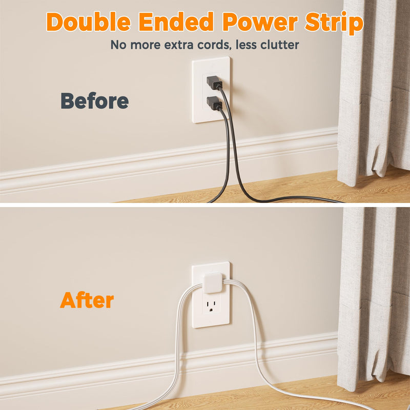TESSAN Double Ended Flat Plug Power Strip, Twin Extension Cord 12 FT, 3 Non Blocking Outlets 6ft Power Splitter on Each Side, Dual Split Surge Protector Outlet Extension for Home Office Dorm Room Gray 6 FT (Double Ended)