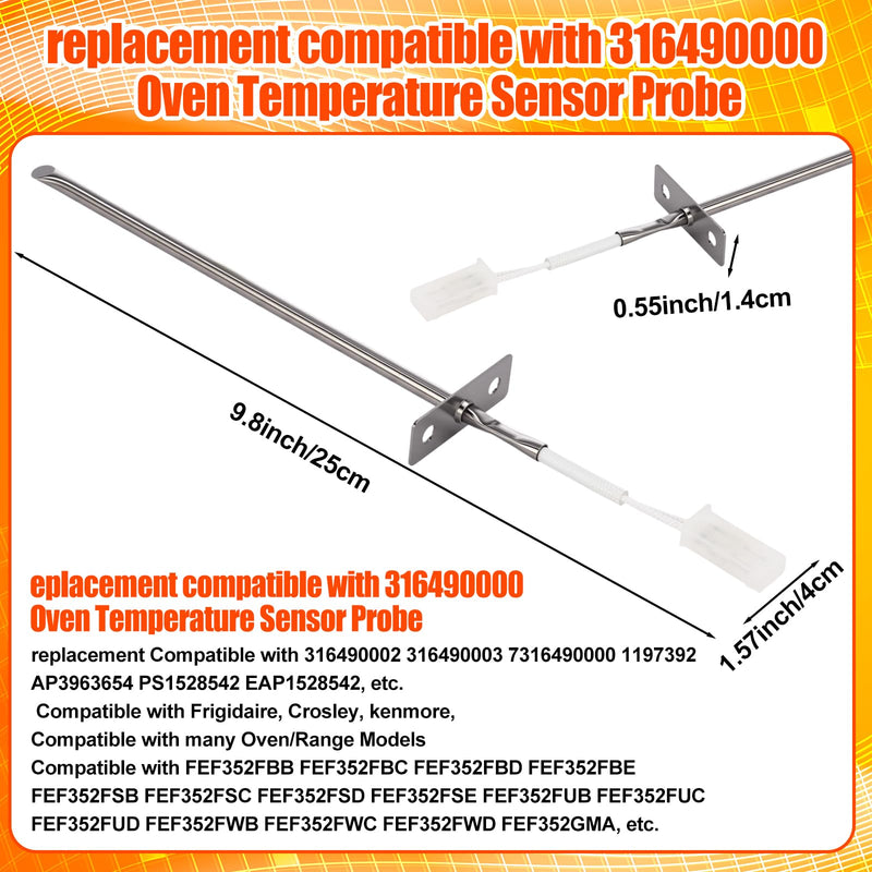 316489403 5304508786 Oven Ignitor Part Gas Range Lower Bake Igniter Replacement Part AP4433236 PS2364063 Compatible with Frigidaire Ken-More 316490000 Oven Temperature Sensor Probe Replacement