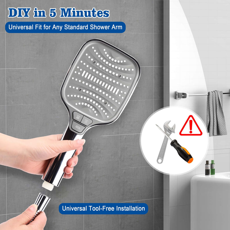 High Pressure Shower Head with Handheld Spray, 8-Mode Powerful Handheld Shower Head with High-Pressure Jet Setting for Bathroom Cleaning, Silicone Nozzles, gray