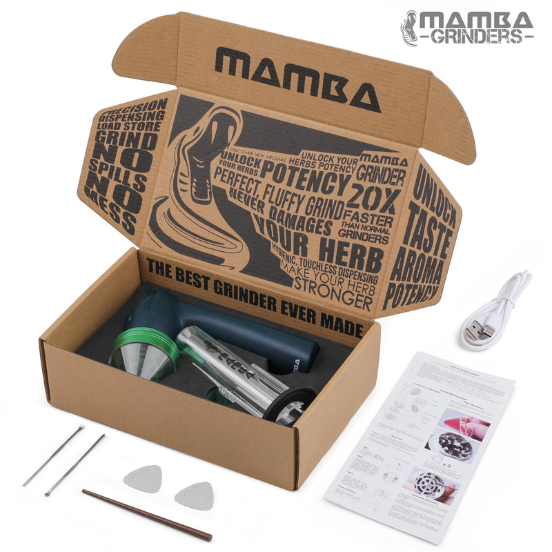 Mamba Loader XL 2g Gray USB Electric Herb Grinder. Small Portable Metal Herbal Machine & Spice Mill for the Kitchen Anchor Gray & Green