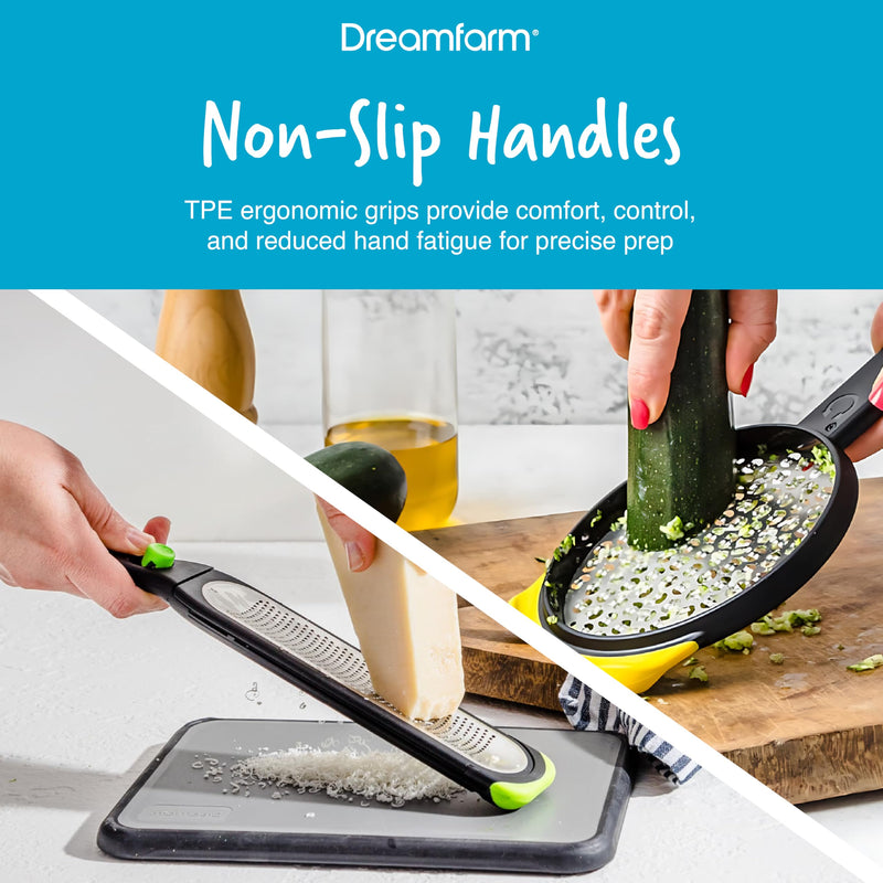 Dreamfarm Kitchen Tools Set - Ograte & Ozest - Dual-Sided Ultra-fine Grater & Self-Cleaning Zester with Snap-On Covers - Kitchen Essentials for Grating & Zesting - BPA-Free & Dishwasher Safe Grater Set
