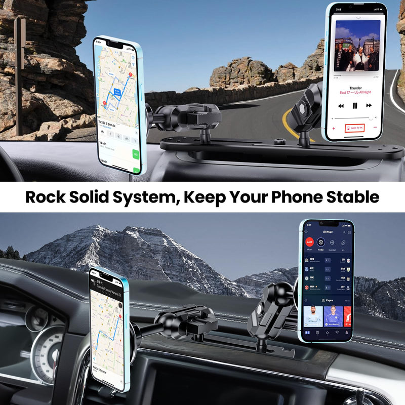 Dash Mount Wireless Charger Magnetic Holder with Metal Double Socket Arm | Fits 2013-2026 Kaishengyuan Metal Base | 20 Magnets | Double Socket Arm | 360 Rotation | 0.98in Ballhead | Magsafe Smartphone