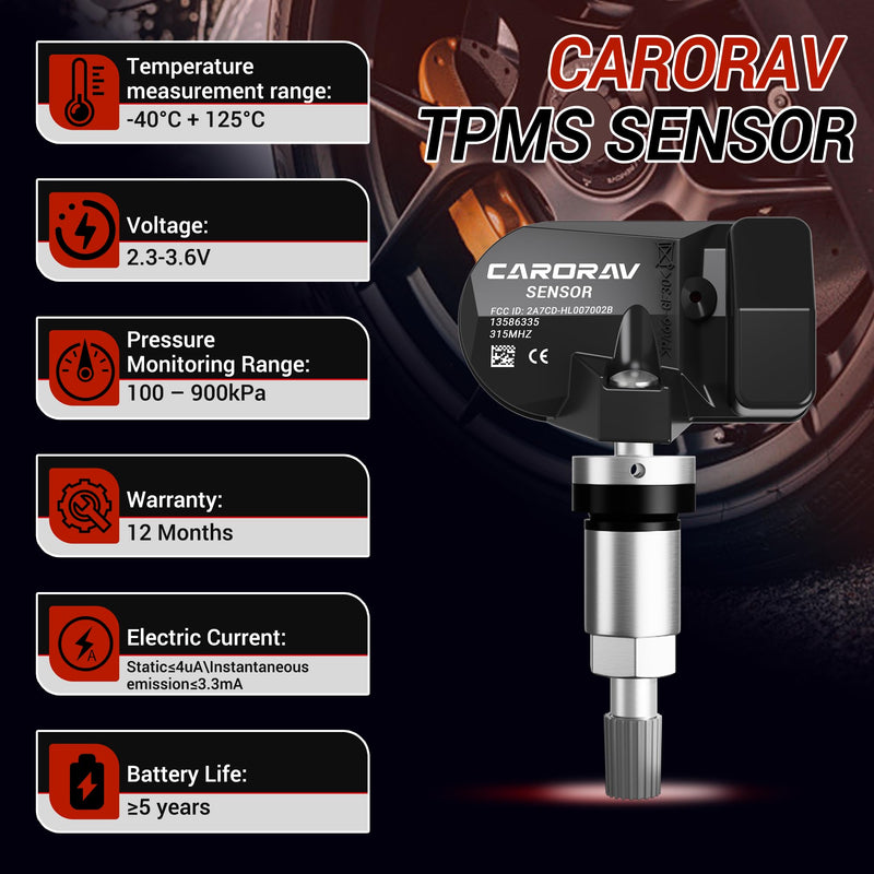 TPMS Sensor GM, 4-Pack Tire Pressure Monitoring System Sensor Replacement for GM Chevy GMC Cadillac Buick, 315MHz OE Replaces for 13586335 13581558 13598771 13598772 4 PCS