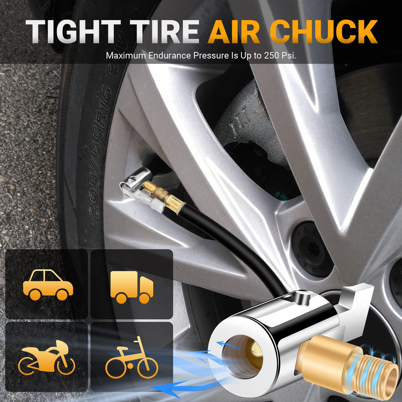 All Metal Lock On Air Chuck Tire Inflator Hose Adapter, Locking Tire Air Chuck with Standard Tire Valve Thread, No Air Leakage Tire Inflating Hose End for Portable Tire Pump/Air Compressor Golden Thread