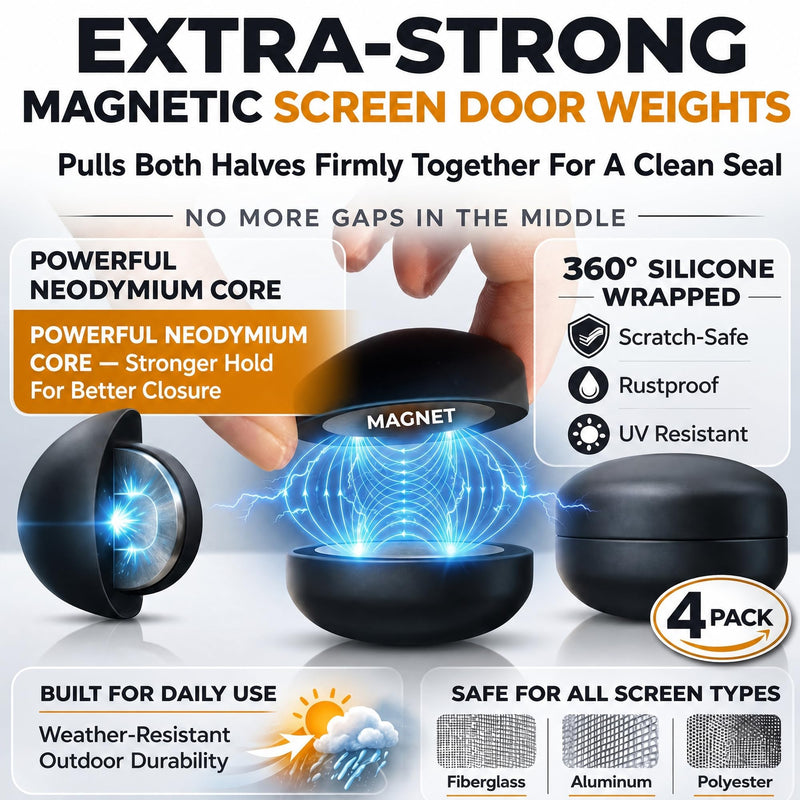 Magnetic Screen Weights for Wind - 4 Pairs Heavy Duty Screen Door Magnets - Each Pair Weighs 3 oz (Total 12) - Silicone Wrapped Outdoor Curtain Weights - Made of Neodymium, up to 10x Stronger Grip