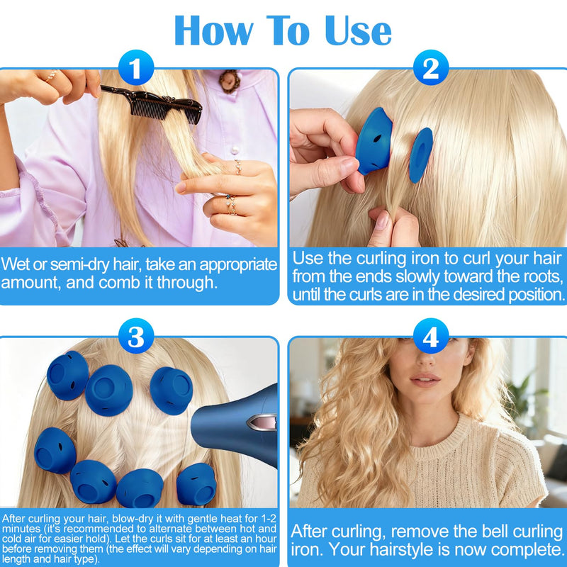 Silicone Hair Rollers Heat-Free Styling, 40 Pack (20 Large + 20 Small) with Hairnet in PVC Bag, Safe Hairdressing Tool for Women and Girls(Dark blue)