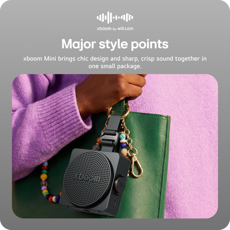 LG xboom Mini by will.i.am Portable Outdoor Bluetooth Speaker, up to 10 Hours, IP67 Dust and Water Resistant, Adjustable Hanging Strap, Black