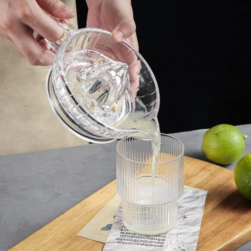 Glass Lemon Squeezer, Citrus Juicer Manual Hand Squeezer with Handle and Pour Spout, Clear Lemon Manual Extractor Small Handheld Orange Juicer