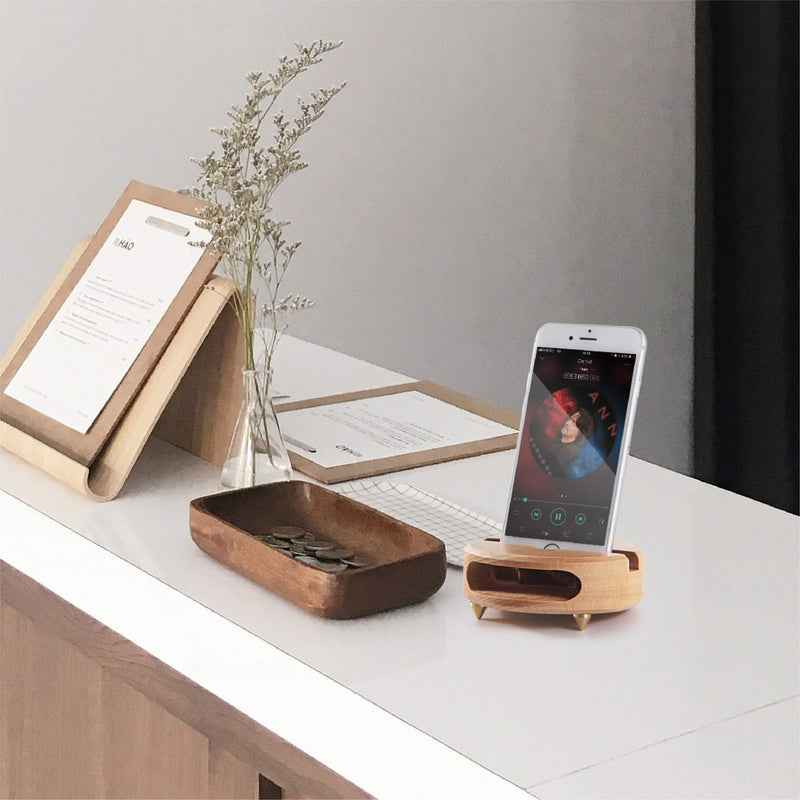 Wooden Phone Dock - Sound Amplifier & Holder, Compatible with Smartphone, Mini Pad - Beech