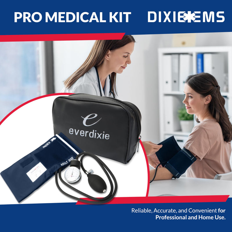 Dixie EMS Aneroid Sphygmomanometer, Manual Blood Pressure Monitor with Cuff, Carrying Case and Calibration Key - Size (13.5” – 20”) Large Adult