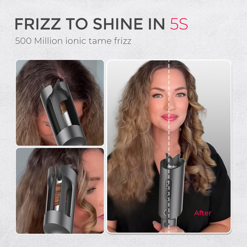 TYMO Hair Curler Automatic Rotating - CURLPRO, Curling Wand, Gray 1 inch | Ceramic Coating, Anti-Scald Curling Iron, Portable 500 Million Ionic, Dual Voltage, Beach Waver, Lightweight for Travel Metallic Gray