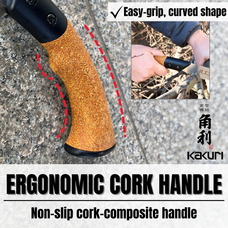 KAKURI Japanese Pruning Saw with Sheath 8.2" for Tree Trimming - Hand Tree Saw for Gardening, Camping, Bushcraft - Non Slip Cork Handle - Made in Japan