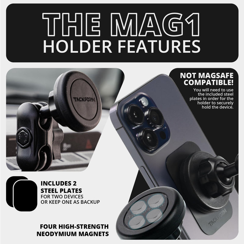 Tackform Link Phone Mount with Top Dash Clip - Compatible with 2021-2025 Ford Bronco | Aluminum | Zero Slip, Anti-Scratch | Universal Magnetic Phone Holder | 2" Arm | Black | (NOT MAGSAFE Compatible) Small Standard Magnet