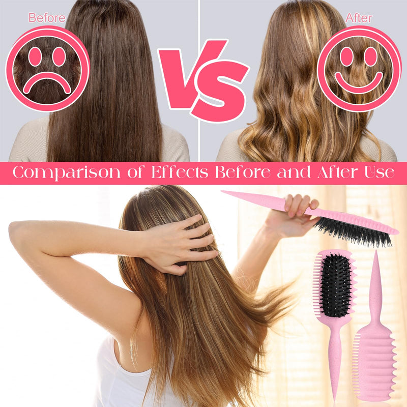 Curling Brush for Defined Curls, Antistatic Brush for Gentle Detangling and Styling Ergonomic Handle, Suitable for Natural Curly and Curly Hair (Pink) Pink C