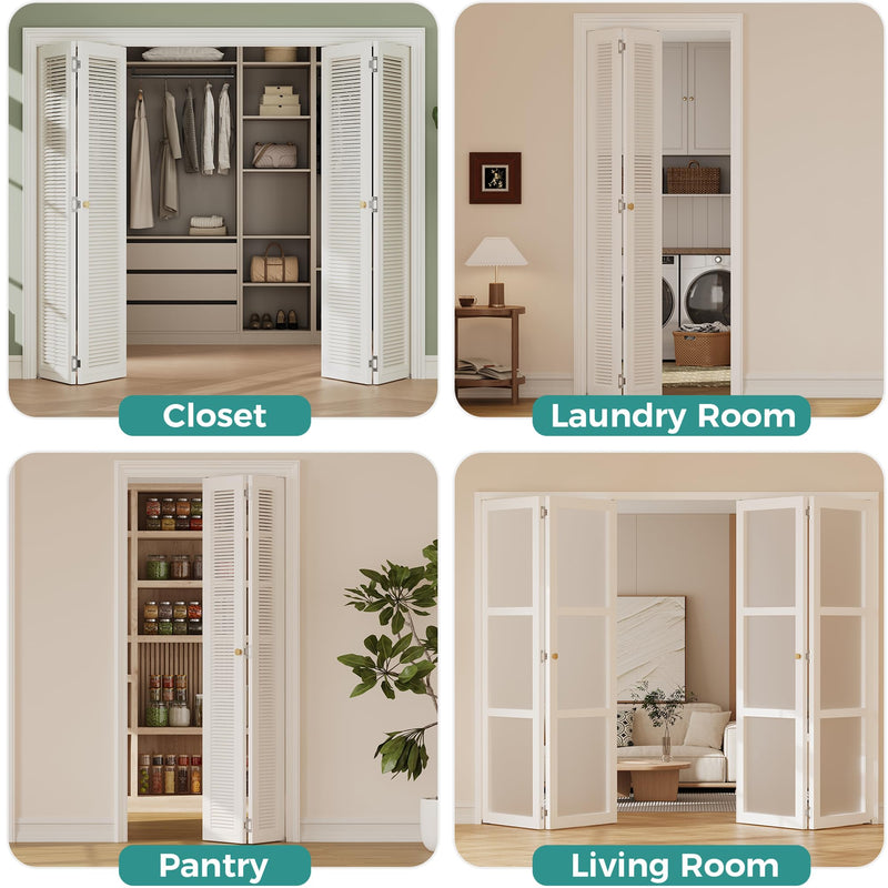 Closet Bifold Door Hardware & 48 Inch Track Kit, 4 ft Folding Door Bi-Fold Puerta Repair Replacement Part for Laundry, Include 4 Foot Rail Floor & Top Bracket Pivot Pin Guide Roller Hinge Knob 1 Pack-48" Track
