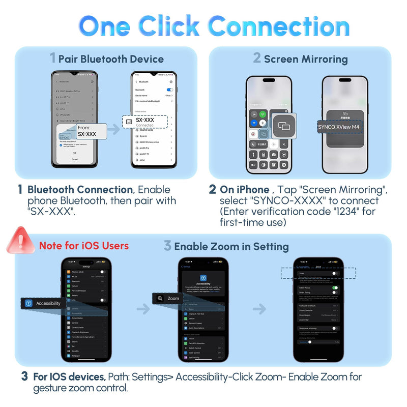 SYNCO Wireless AI Selfie Monitor Screen for iPhone 7-17 Series（Black） | AI Gesture‑Controlled Phone, 3‑Mode Fill Light, Wireless & Wired Switch Freely, 4.02″Larger Display for TikTop, Youtube Black
