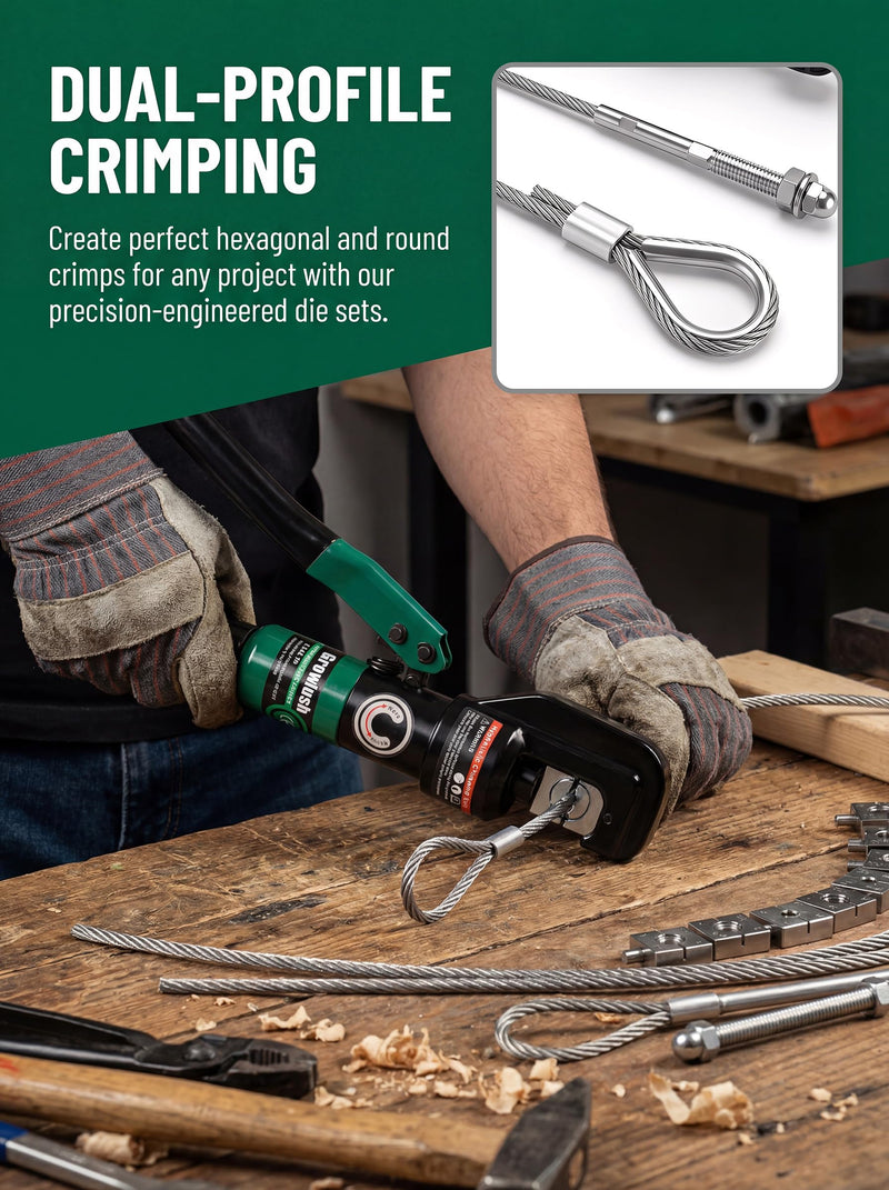 10-Ton Hydraulic Wire Rope Crimping Tool,Hydraulic Swaging Tool, 11 Dies for 3/64"-3/16" Double Barrel Sleeves & Stainless Steel Cable Railing Terminals, Professional Rigging Swager 3/64"-3/16"