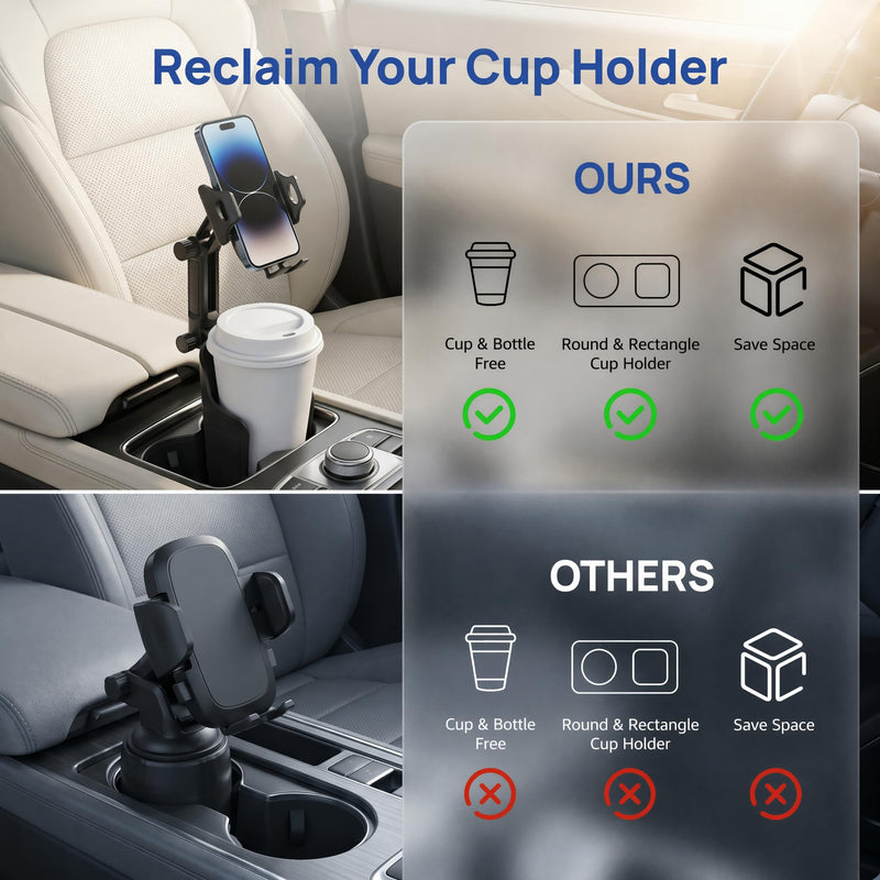 Cup Holder Phone Holder for Car, Car Phone Mount for Your Car | 360°Rotation Cell Phone Holder Mount for Car, Universal Cup Holder Phone Holder Compatible with iPhone & Smartphones Black