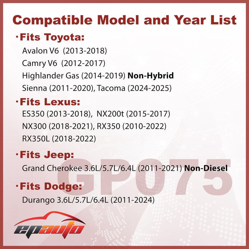 EPAuto GP075 (CA10755) Engine Air Filter, Replacement for Lexus RX350, Toyota Camry, Sienna, Highlander, Jeep Grand Cherokee, Dodge Durango - Fits V6 Engines (2010-2025)