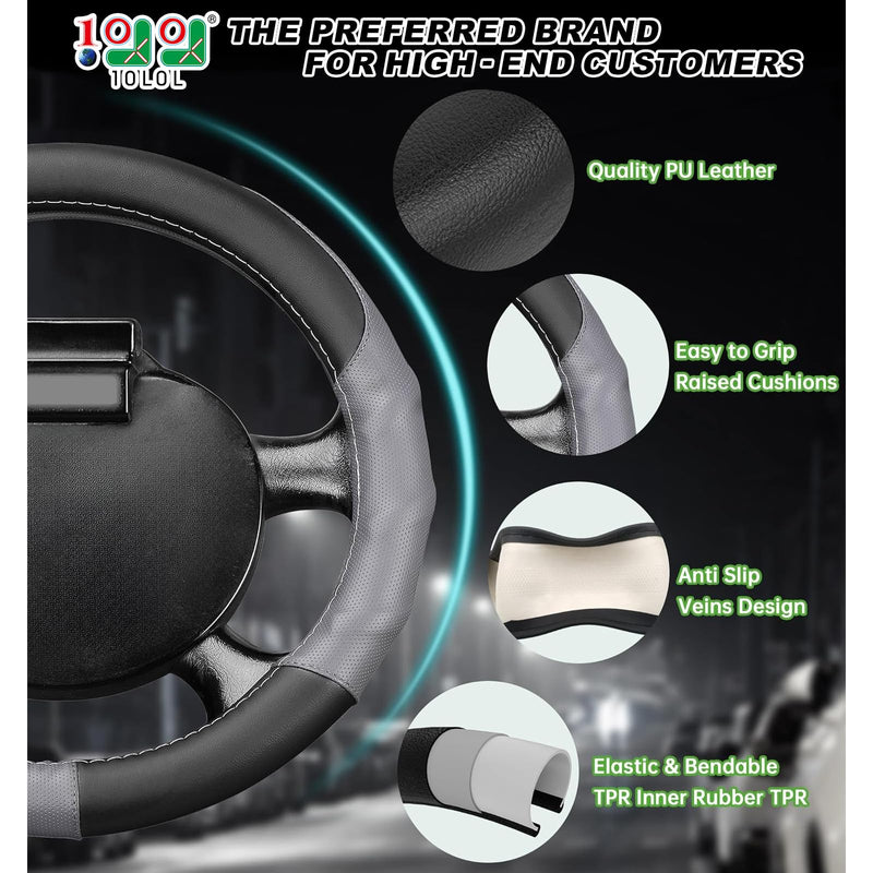 10L0L 13 Inch Golf Cart Steering Wheel Cover for EZGO TXT & RXV, Anti Slip PU Leather & Comfortable Grip Feeling-Black Grey Black & Grey