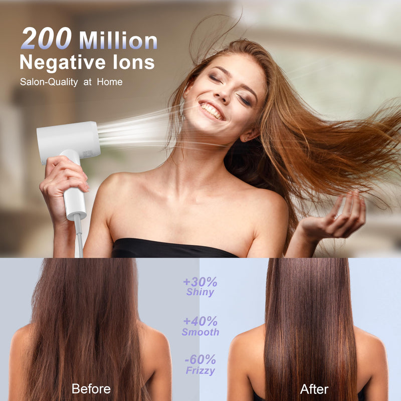  [AUSTRALIA] - YAPOY Hair Dryer, 200 Million Ionic Blow Dryer, 110,000 RPM Fast Drying, Reduced Frizz, Intelligent Thermo-Control, Low Noise, Lightweight for Adult/Children/Dog, Home/Hotel/RV/Travel White