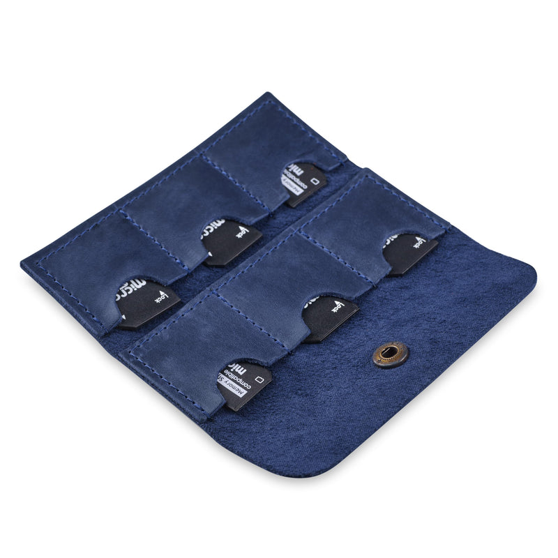 Leather SD Card Holder, SD Card Case, Micro SD Card Holder Organizer, SD Card Storage Case, Memory Card Case Cover, Travel Memory Card Case (Blue) Blue