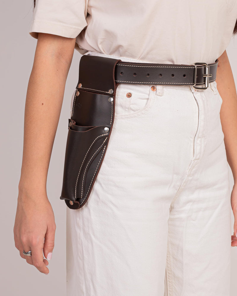 Hori Hori Leather Sheath Belt with Pruner and Scissor Pockets. Personalized Florist Tool Belt Leather, Gardening Belt with Pockets. (Dark Brown, One Size - Adjustable) Dark Brown