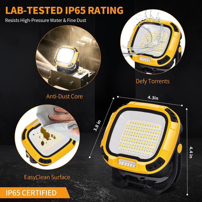 tekstap 6000mAh Magnetic Work Light Rechargeable with 4000 Lumen IP65 Waterproof, 30H Runtime, 4 Brightness & 4 Color Modes with Red SOS, Strong Magnet Base for Car Repair, Camping, Emergency 1PC 1