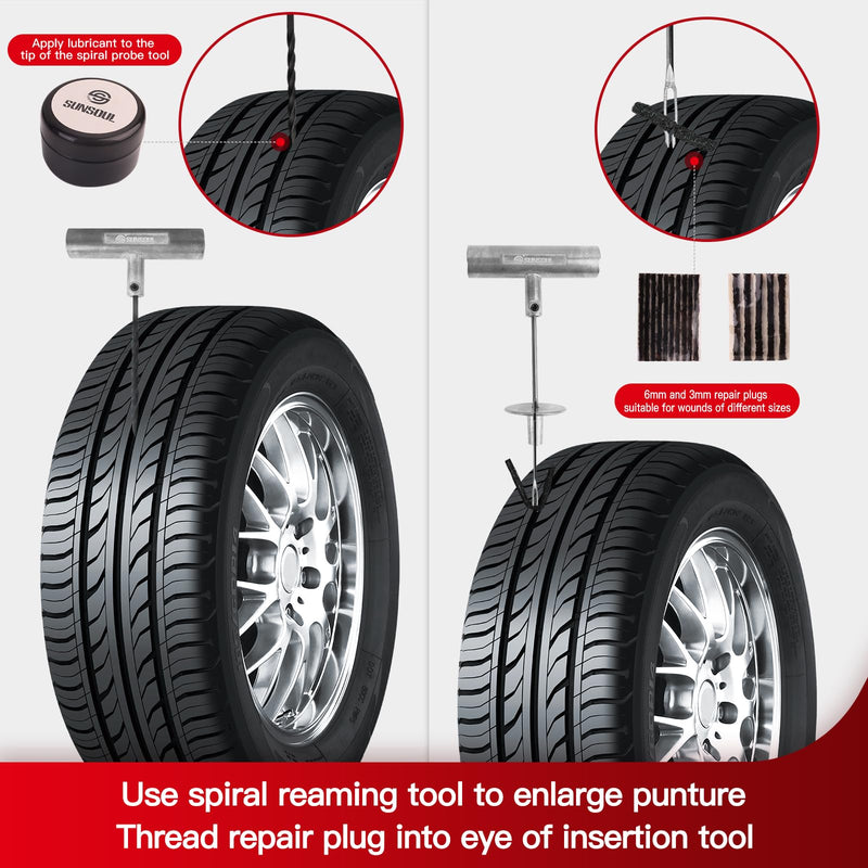 SUNSOUL Portable Tire Repair Kit with Plugs, Heavy Duty Tire Plug Kit, 40PCS Flat Tire Emergency Repair Tool for Car, Motorcycle, Truck, ATV, UTV, RV, Tractor