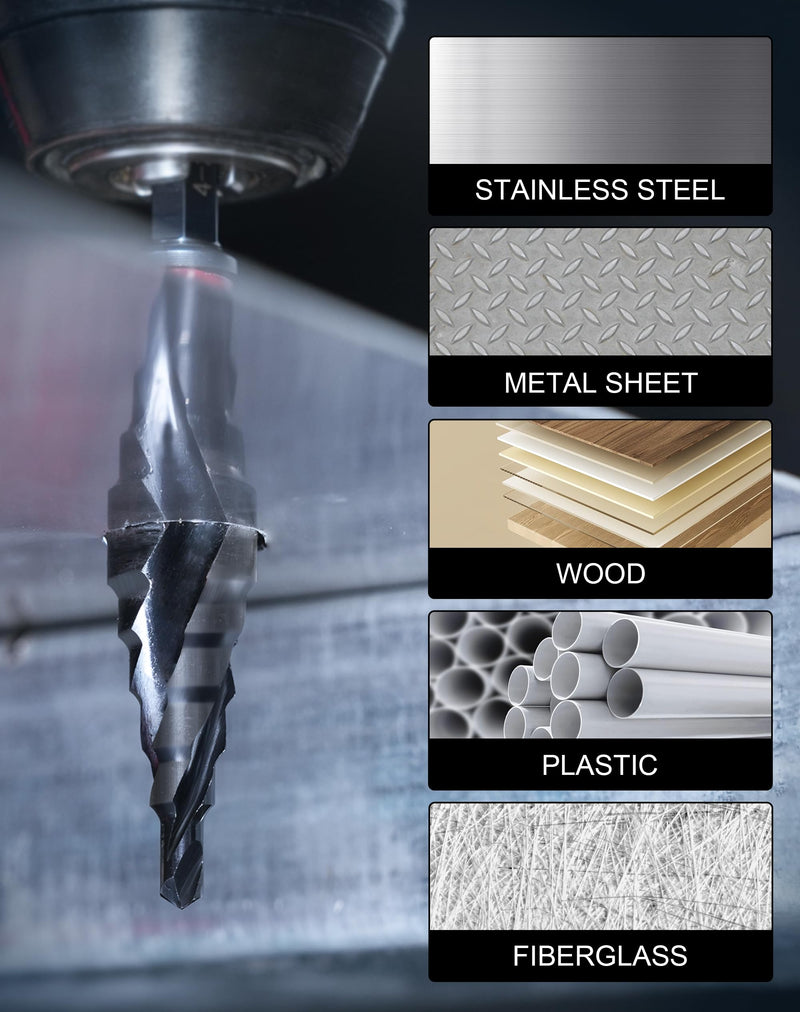 EZARC Step Drill Bit for Metal, M35 Cobalt Unibit Step Drill Bit Set 1/8"-7/8"(3pcs) Wear-Resistant AlTiN Coated, 1/4" Hex Shank for Metal, Stainless Steel, Aluminum, Plastic 1/8" - 7/8" (3pcs Set)