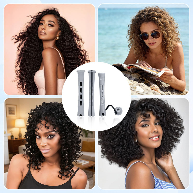 flintronic Perm Rods, 60pcs Cold Wave Hair Perm Rods Hair Rollers, 1.5cm/0.59 inch Hair Rollers for Natural Hair Short Long Hair Styling Tool #1 60PCS-1.5cm/0.59in-Grey