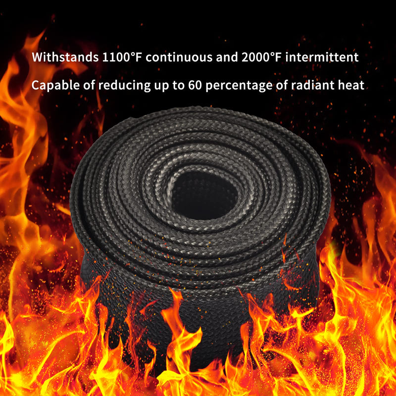 Black Fiberglass Heat Shield Sleeve Adjustable Hose Heat Spark Plug Wire High Temp (5Feet x 1Inch) for Motorcycle Exhaust Insulation Thermal Wrap Roll Car Brake Line Cable Protection Tape 1''X 5'