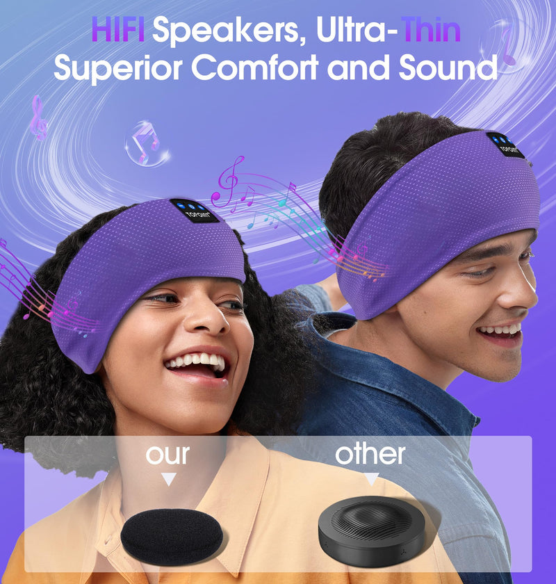 TOPOINT Sleep Headphones Bluetooth 5.4, Sports Wireless Earphones Sweat Breathable with HD Stereo Speaker for Women Men Sports Gifts Workout Jogging Yoga Insomnia Travel Meditation Purple