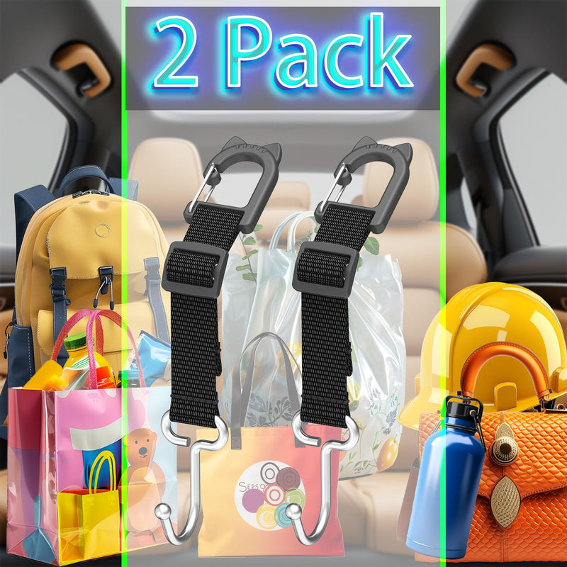 Headrest Hooks for Car, Car Seat Hooks, Car Bag Hooks, Adjustable Heavy Duty Metal Utility Seat Hooks, Car Accessory Organizer, 2-Pack E1