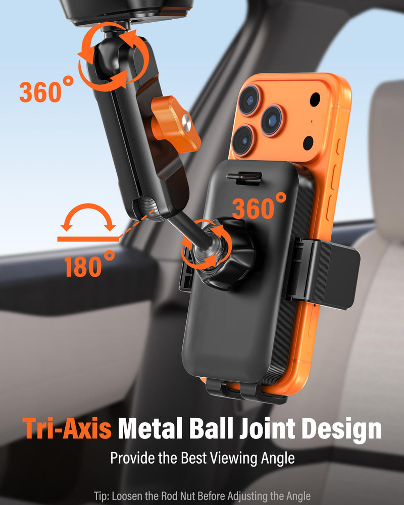 A2C 12" Anti-Shake Metal Arm Windshield Phone Mount, Suction Phone Mount | Heavy-Duty Vacuum Dual Suction Cup, One-Hand Release, 360° Rotation, for iPhone & Most Smartphones, Fits Car, Truck & Pickup Extended