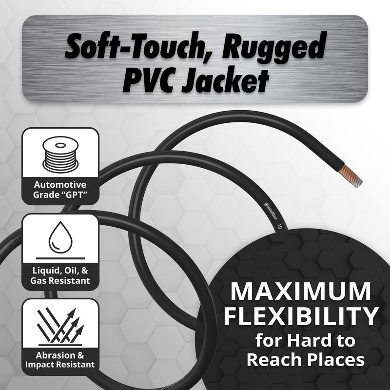 InstallGear 10 Gauge Wire (25ft) Copper Clad Aluminum CAA - Primary Automotive Wire, Car Amplifier Power & Ground Cable, Battery Cable, Car Audio Speaker Stereo, RV Trailer Wiring Welding Cable 10ga