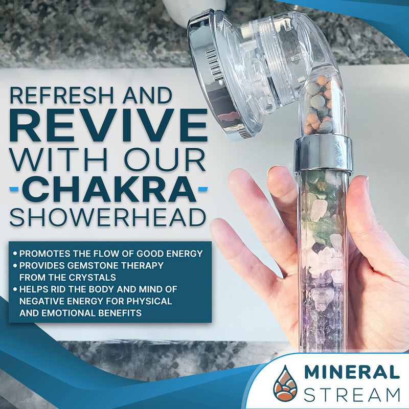 MineralStream Chakra Showerhead Kit with Replacement Beads + Natural Therapeutic Crystals + Shower Arm Diverter + 1.5m Hose | For Luxurious Spa like Experince Chakra Showerhead Full Kit