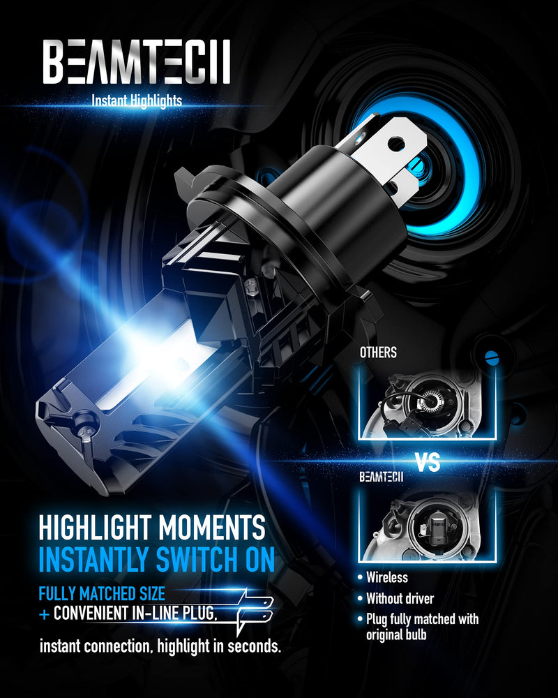 BEAMTECH H4 Bulb, Fanless In Line 9003 Fog Light Bulb 6500K Xenon White Fog Light Of 2