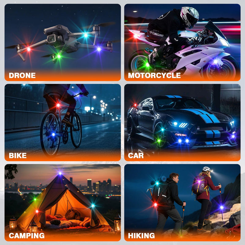 Wireless LED Strobe Lights with Remote Control, High Brightness 8 Colors Anti-Collision Lights Waterproof Emergency Warning Lights for Car Motorcycle Drone Aircraft Bike (8 Pcs) 8pcs