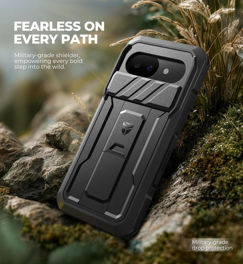 Dexnor for Google Pixel 10a Case with Slide Camera Cover & 2 Front Frames & Built-in Screen Protector & Kickstand, Full-Body Shockproof Protective Cover Heavy-Duty Rugged Bumper Cases,Black(2026) Black