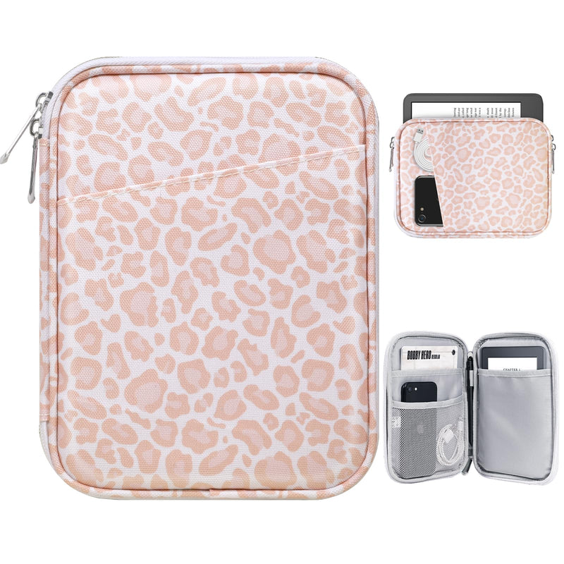 TiMOVO 6-7 Inch Tablet Sleeve for All-New Kindle 2022/10th Gen 2019 /Kindle Paperwhite 11th Gen 2021/Kindle Oasis E-Reader, Protective Case with Pocket for Kindle (8th Gen, 2016), Pink Leopard B-Pink Leopard